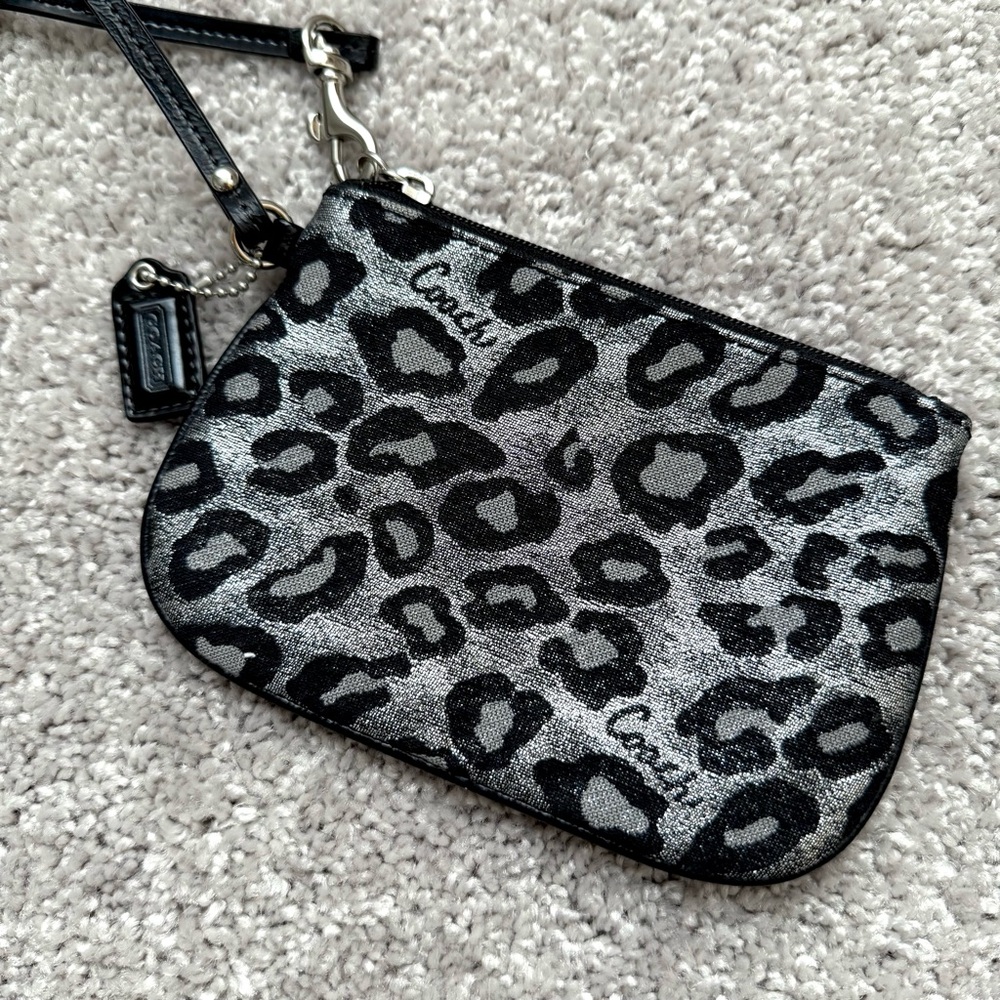 Coach Madison Ocelot Print Wristlet Silver Black Leopard
